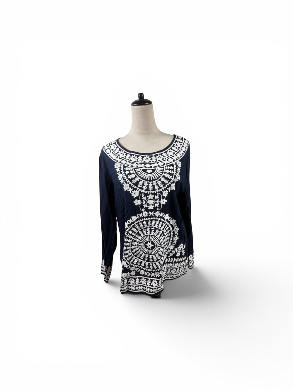 NWT Buckhead Betties Navy Long Sleeve Top White Embroidered Medallion size XL